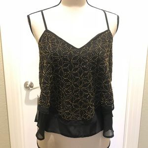 Black Bebe Embellished Gold Chiffon Top